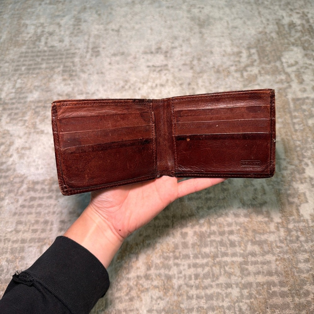 Vintage 90s Coach Made in India Bifold Rich Brown Leather Men's Wallet
